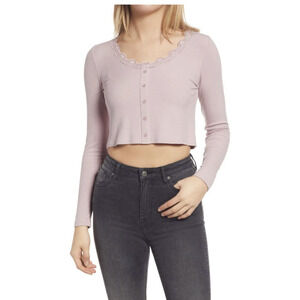 BP. Lace Detail Button Front Rib Top